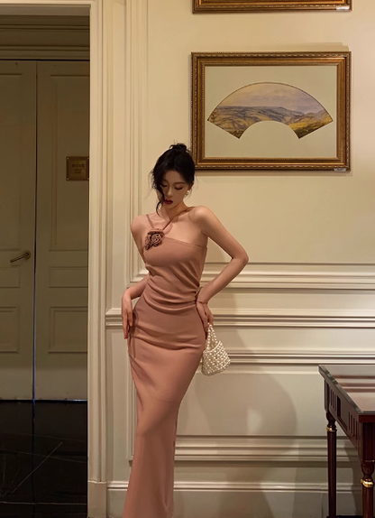 Elegante vestido rosa empolvado sin mangas para cumpleaños número 23. Ideas de vestidos de cumpleaños para mujeres (DP1433).
