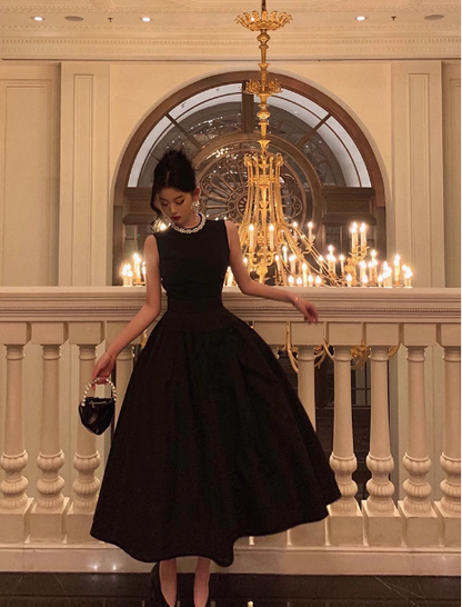 Vestido negro joya, sencillo, corte A, sin mangas, para fiesta de cumpleaños número 23, ideas para vestidos de cumpleaños para mujeres, DP1435