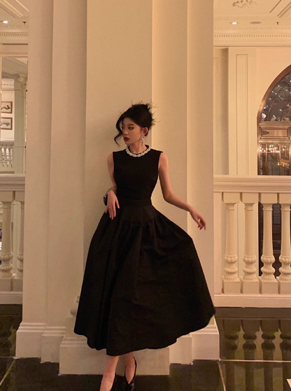 Vestido negro joya, sencillo, corte A, sin mangas, para fiesta de cumpleaños número 23, ideas para vestidos de cumpleaños para mujeres, DP1435