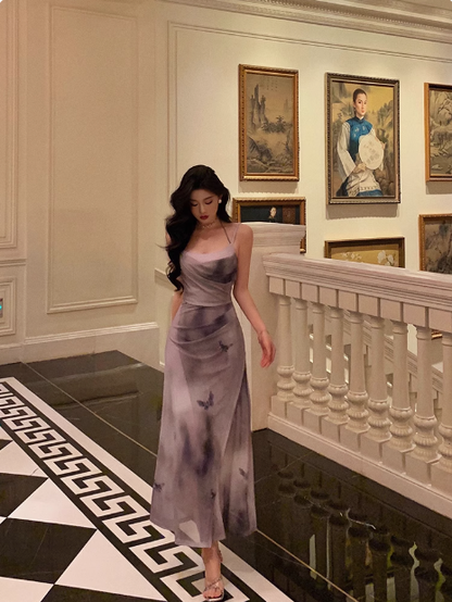 Vestido elegante de gasa con tirantes finos y corte sirena para cumpleaños número 21. Ideas para vestidos de cumpleaños para mujeres (DP1440).