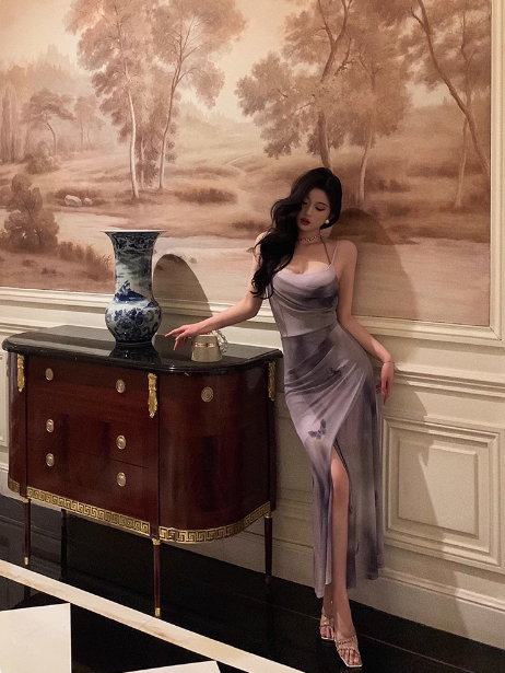 Vestido elegante de gasa con tirantes finos y corte sirena para cumpleaños número 21. Ideas para vestidos de cumpleaños para mujeres (DP1440).