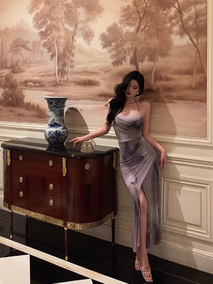 Vestido elegante de gasa con tirantes finos y corte sirena para cumpleaños número 21. Ideas para vestidos de cumpleaños para mujeres (DP1440).