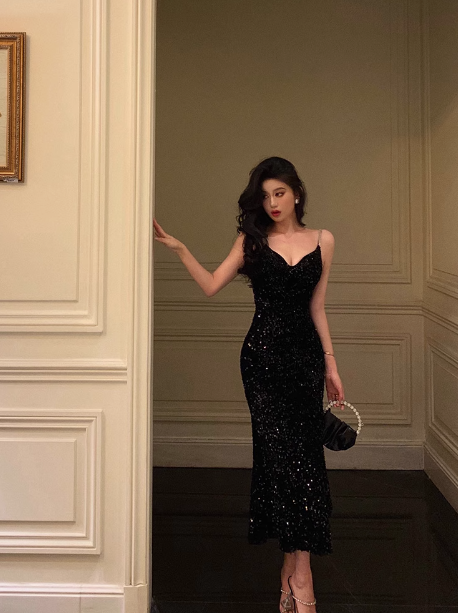 Elegant Mermaid Black Sequin 21st Birthday Dress Party Gown Birthday Outfits Birthday Dress Ideas For Women DP1449