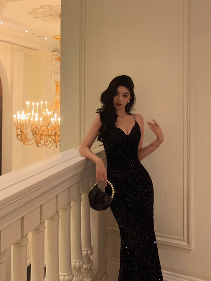 Elegant Mermaid Black Sequin 21st Birthday Dress Party Gown Birthday Outfits Birthday Dress Ideas For Women DP1449