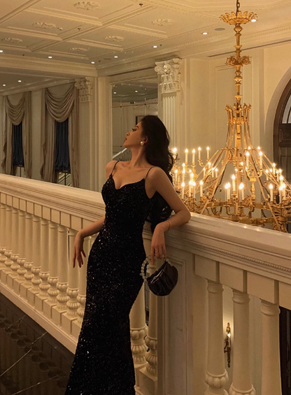 Elegant Mermaid Black Sequin 21st Birthday Dress Party Gown Birthday Outfits Birthday Dress Ideas For Women DP1449
