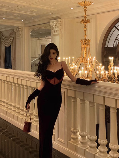 Vestido elegante de sirena con tirantes finos en terciopelo burdeos para 21 cumpleaños. Ideas para vestidos de cumpleaños para mujeres (DP1454).