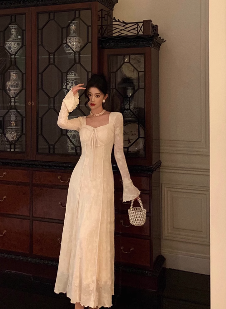 Modest A line Square Long Sleeves White Satin 21st Birthday Dress Party Gown Birthday Outfits Birthday Dress Ideas For Women DP1473