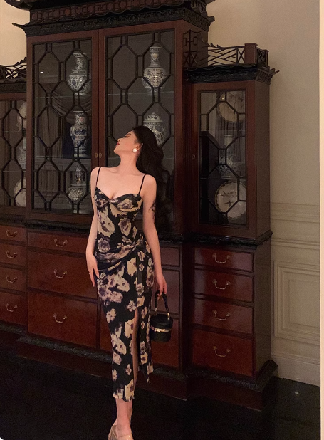 Vestido de fiesta de sirena con tirantes finos y estampado floral de satén para 21 cumpleaños, ideas para vestidos de cumpleaños para mujeres (DP1478)