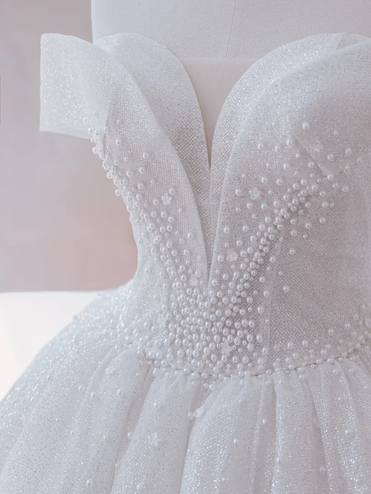 Vestidos de novia con brillo, vestido de fiesta con hombros descubiertos y lentejuelas, vestidos de novia largos DP1493