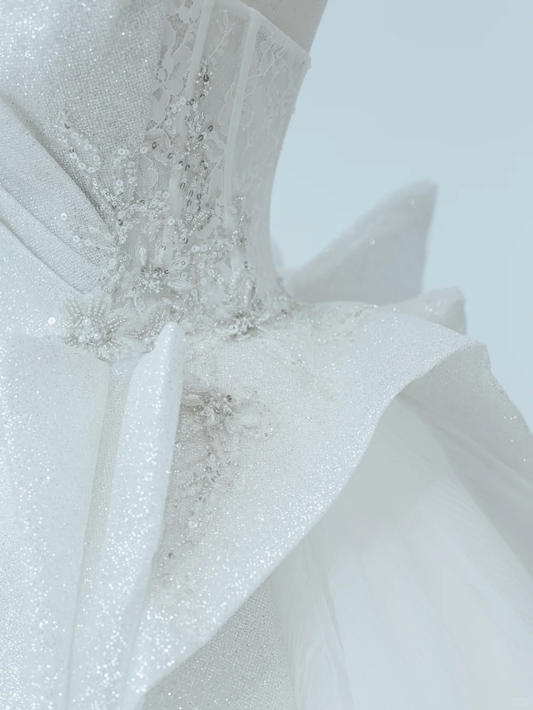 Vestido de novia atemporal, vestido de fiesta sin tirantes, blanco con lentejuelas, vestidos de novia DP1494
