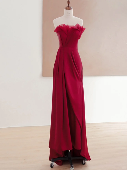 Elegante vestido burdeos de fiesta para 21 cumpleaños, corte A, sin tirantes, con glamour, atuendos de cumpleaños, ideas para vestidos de cumpleaños para mujeres DP1495