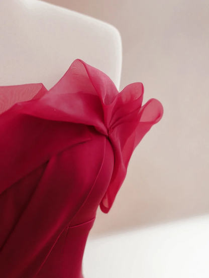 Elegante vestido burdeos de fiesta para 21 cumpleaños, corte A, sin tirantes, con glamour, atuendos de cumpleaños, ideas para vestidos de cumpleaños para mujeres DP1495