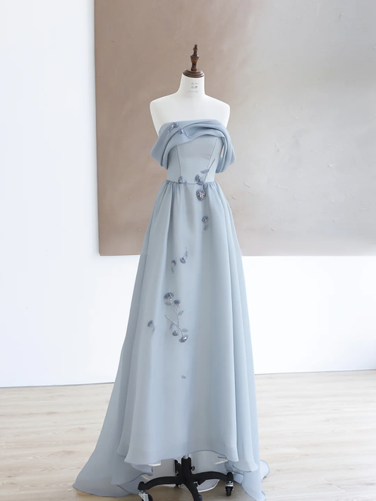Elegante vestido azul de fiesta para 21 cumpleaños, corte A, sin tirantes, ideal para mujeres (DP1497)