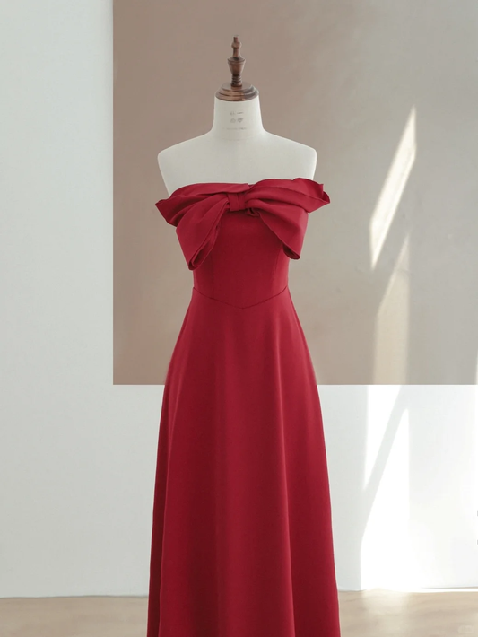 Elegante vestido de fiesta de cumpleaños número 21, corte A, sin tirantes, de satén burdeos, ideal para mujeres (DP1498)