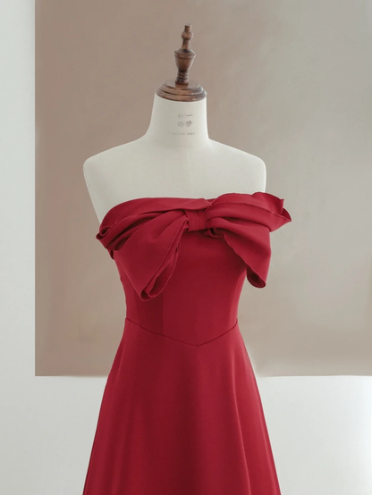Elegante vestido de fiesta de cumpleaños número 21, corte A, sin tirantes, de satén burdeos, ideal para mujeres (DP1498)