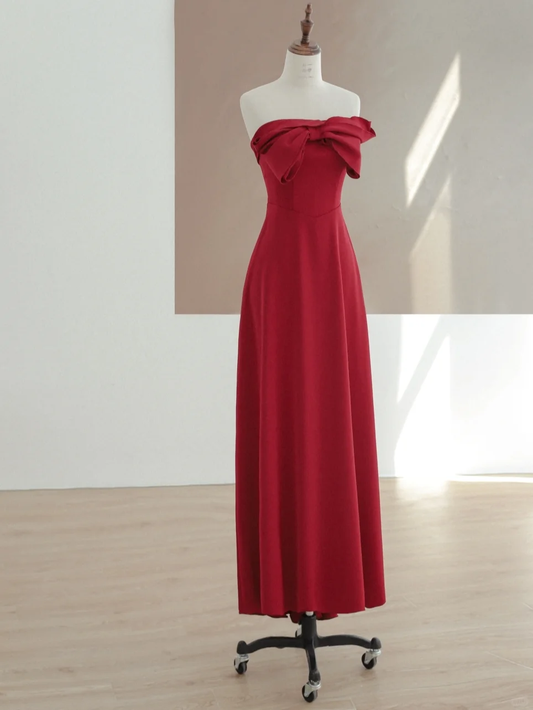Elegante vestido de fiesta de cumpleaños número 21, corte A, sin tirantes, de satén burdeos, ideal para mujeres (DP1498)