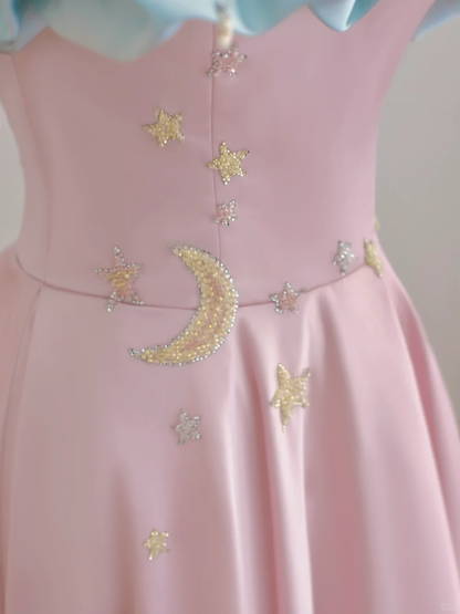 Elegante vestido de fiesta de satén rosa con hombros descubiertos y corte A, estilo glamuroso, DP1501
