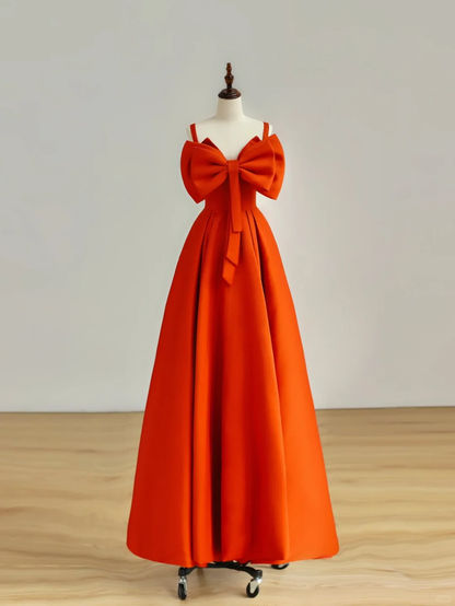 Elegante vestido de fiesta de satén naranja con tirantes finos y corte A para 21 cumpleaños. Ideas para vestidos de cumpleaños para mujeres (DP1510).