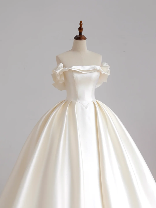 Vestido de novia atemporal, vestido de fiesta sin tirantes, color marfil, satén, vestidos de novia DP1511