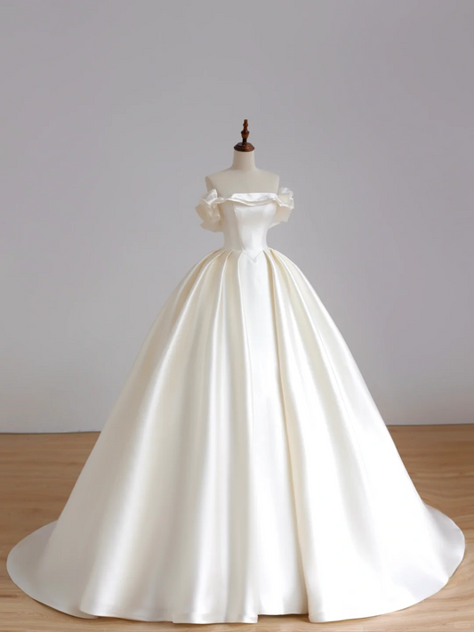 Vestido de novia atemporal, vestido de fiesta sin tirantes, color marfil, satén, vestidos de novia DP1511