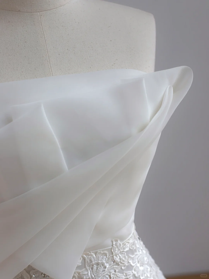 Vestido de novia sencillo de sirena sin tirantes, de satén blanco, estilo minimalista, DP1513