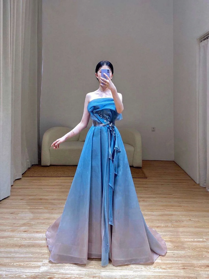Elegant Glamour Ball Gown Strapless Blue Prom Dress Party Dress Evening Dresses DP1525