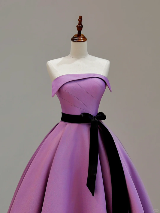 Elegante vestido de fiesta de cumpleaños número 21, corte A, sin tirantes, de satén lila, ideal para mujeres (DP1526)