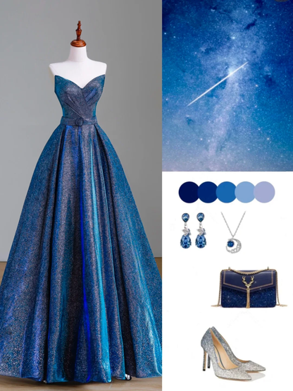 Elegante vestido de fiesta glamuroso con escote corazón y lentejuelas azules para 21 cumpleaños, vestido de noche, atuendos de cumpleaños, vestido de noche para mujer DP1556