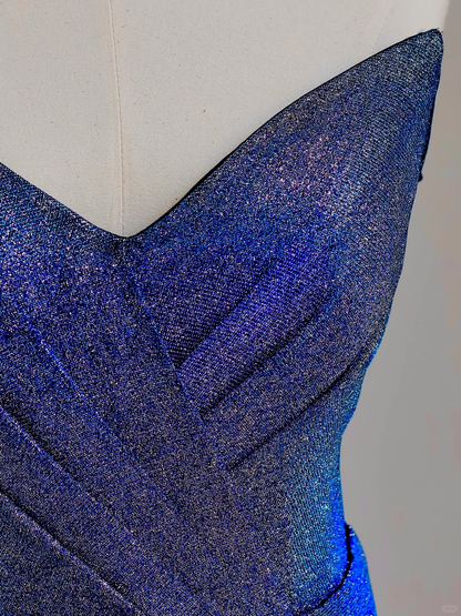 Elegante vestido de fiesta glamuroso sin tirantes con lentejuelas azules para 21 cumpleaños, vestido de noche, atuendos de cumpleaños, vestido de noche para mujer DP1530