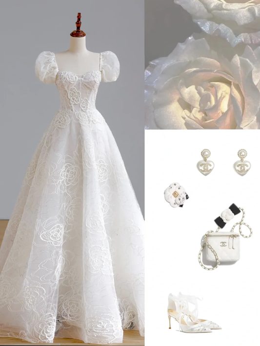 Vestido de novia sencillo, de manga corta, con encaje, blanco, minimalista, DP1532