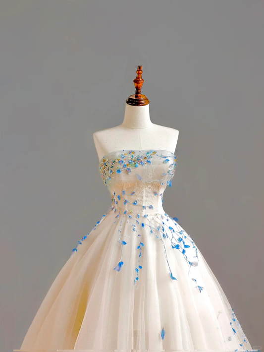 Elegant Glamour Ball Gown Strapless Blue Beads 21st Birthday Dresses Evening Gown Birthday Outfits Evening Dress For Women DP1534