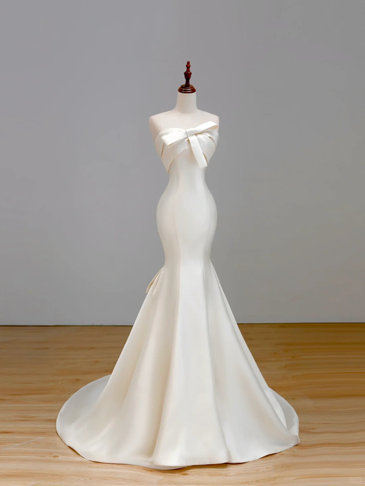 Vestido de novia etéreo de sirena sin tirantes, de satén blanco, con corsé, DP1539