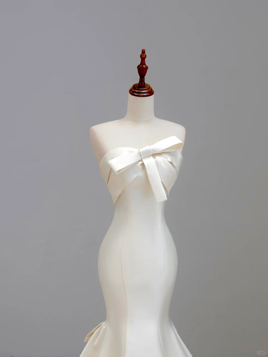 Vestido de novia etéreo de sirena sin tirantes, de satén blanco, con corsé, DP1539