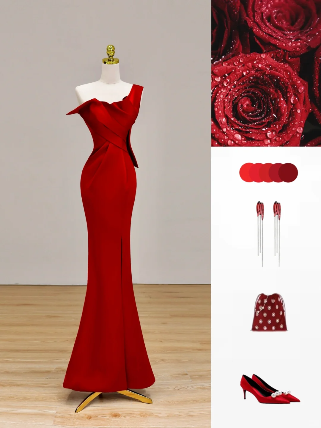 Elegant Glamour Mermaid One Shoulder Red Prom Dress Party Dress Long Evening Dresses DP1541