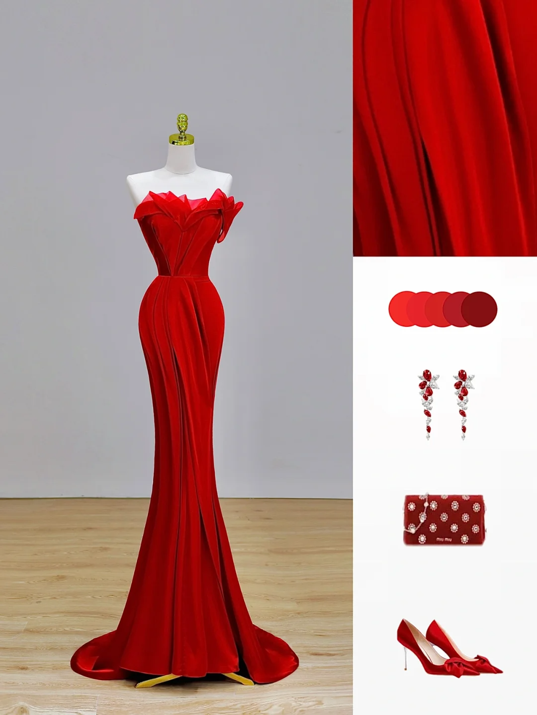 Elegant Glamour Mermaid Strapless Red Prom Dress Party Dress Long Evening Dresses DP1543