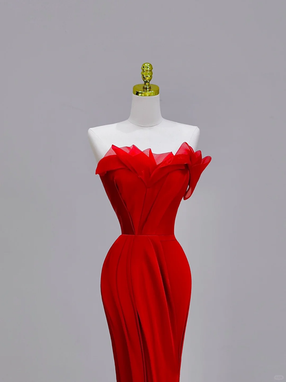 Elegant Glamour Mermaid Strapless Red Prom Dress Party Dress Long Evening Dresses DP1543