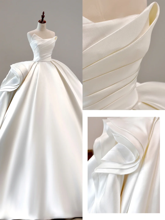 Vestido de novia clásico, vestido de fiesta, sin tirantes, de satén blanco, vestidos de novia minimalistas DP1552