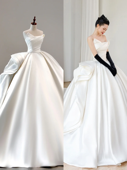 Vestido de novia clásico, vestido de fiesta, sin tirantes, de satén blanco, vestidos de novia minimalistas DP1552