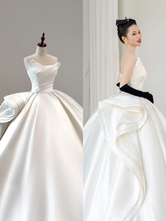 Vestido de novia clásico, vestido de fiesta, sin tirantes, de satén blanco, vestidos de novia minimalistas DP1552