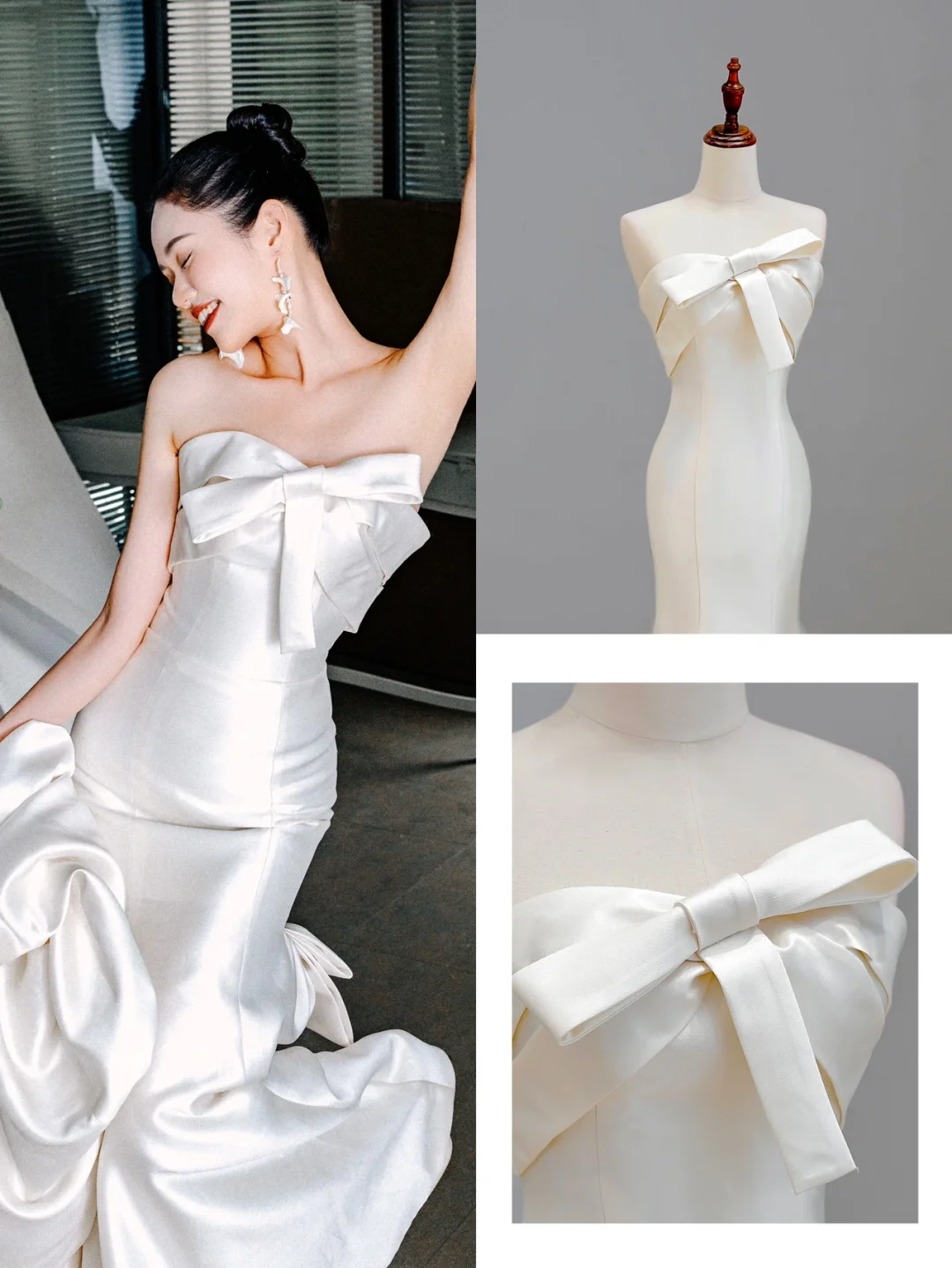 Ethereal Wedding Dress Mermaid Strapless Satin White Wedding Dresses Bridal Gowns DP1553