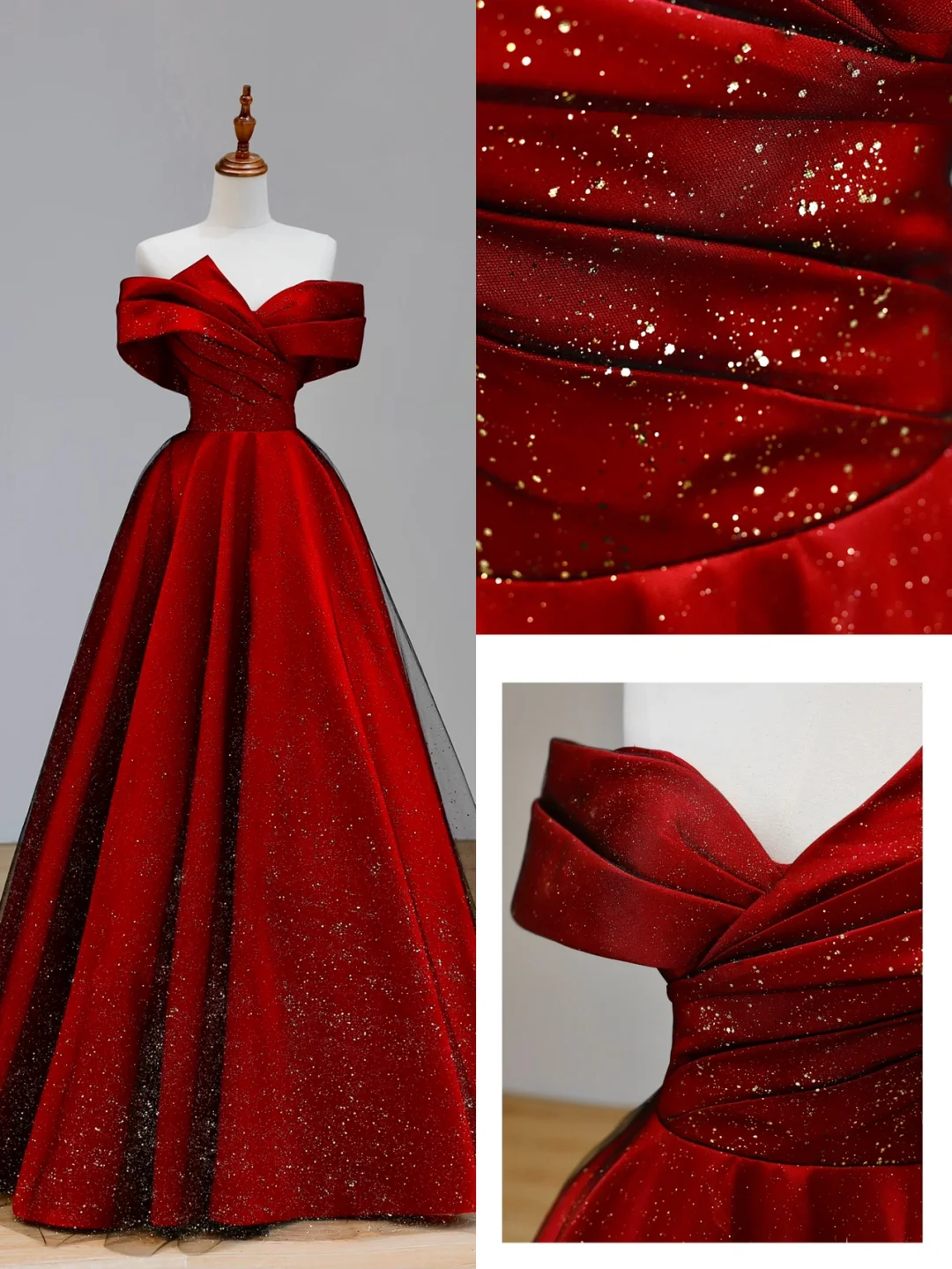 Elegant Glamour Ball Gown Off The Shoulder Red Prom Dress Party Dress Long Evening Dresses DP1555