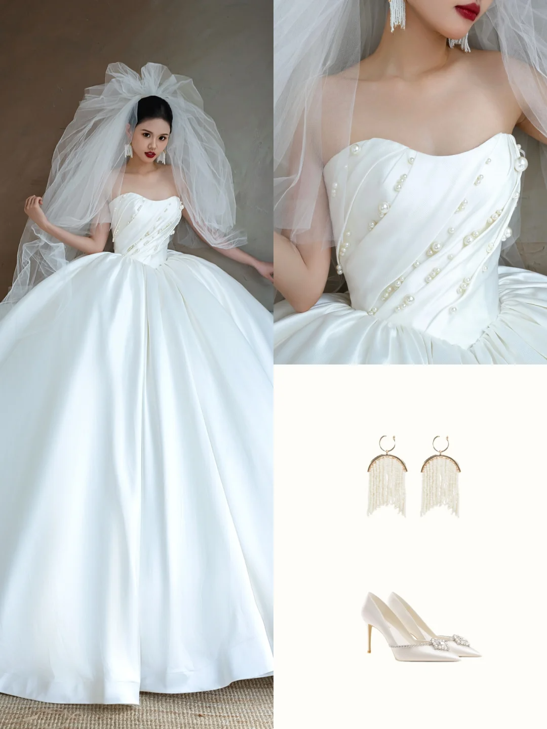 Hermoso vestido de novia de satén blanco con escote corazón, DP1561