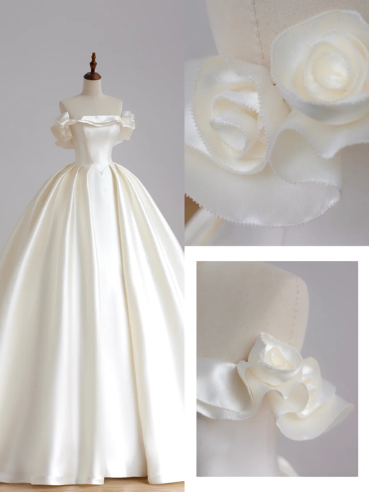 Hermoso vestido de novia sin tirantes, color marfil, de satén, DP1570