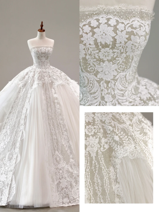 Hermoso vestido de novia sin tirantes, color marfil, con encaje, DP1571