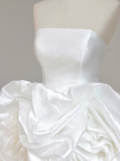 Pretty Wedding Dress High Low Strapless White Satin Wedding Dresses Bridal Gowns DP1579