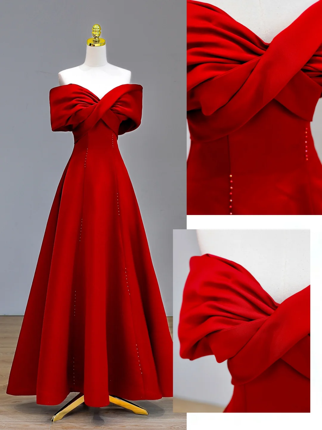 Elegant Glamour Ball Gown Off The Shoulder Red Prom Dress Party Dress Long Evening Dresses DP1581