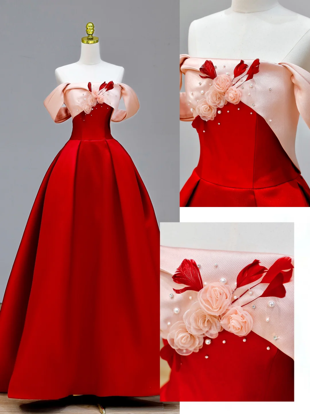 Elegant Glamour Ball Gown Off The Shoulder Red Prom Dress Party Dress Long Evening Dresses DP1582