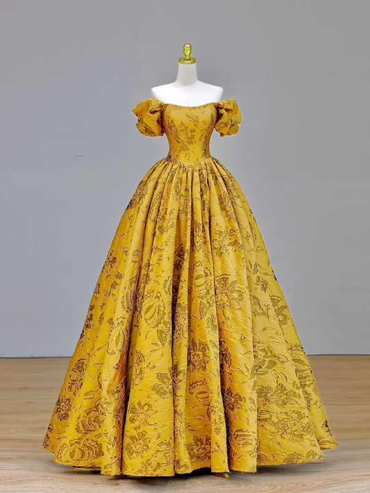 Elegante vestido de fiesta glamuroso con hombros descubiertos, de satén amarillo, largo, para fiesta de graduación, vestido de noche DP1587