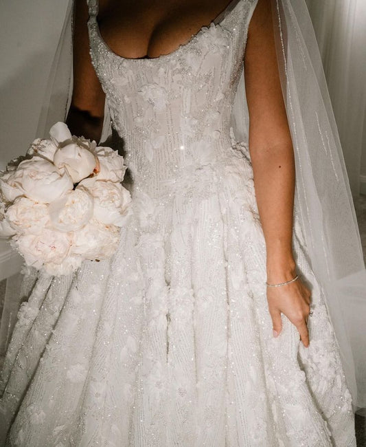 Vestido de novia clásico, vestido de fiesta cuadrado con lentejuelas, blanco, largo de verano, vestidos de novia minimalistas DP1599
