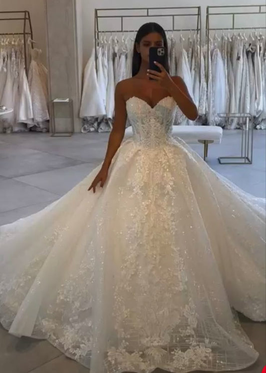 Vestido de novia clásico, vestido de fiesta, escote corazón, encaje, blanco, vestidos de novia minimalistas DP1362